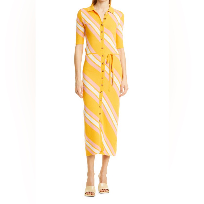 Derek Lam Striped Orange And Pink Button-Down Dress Nwot